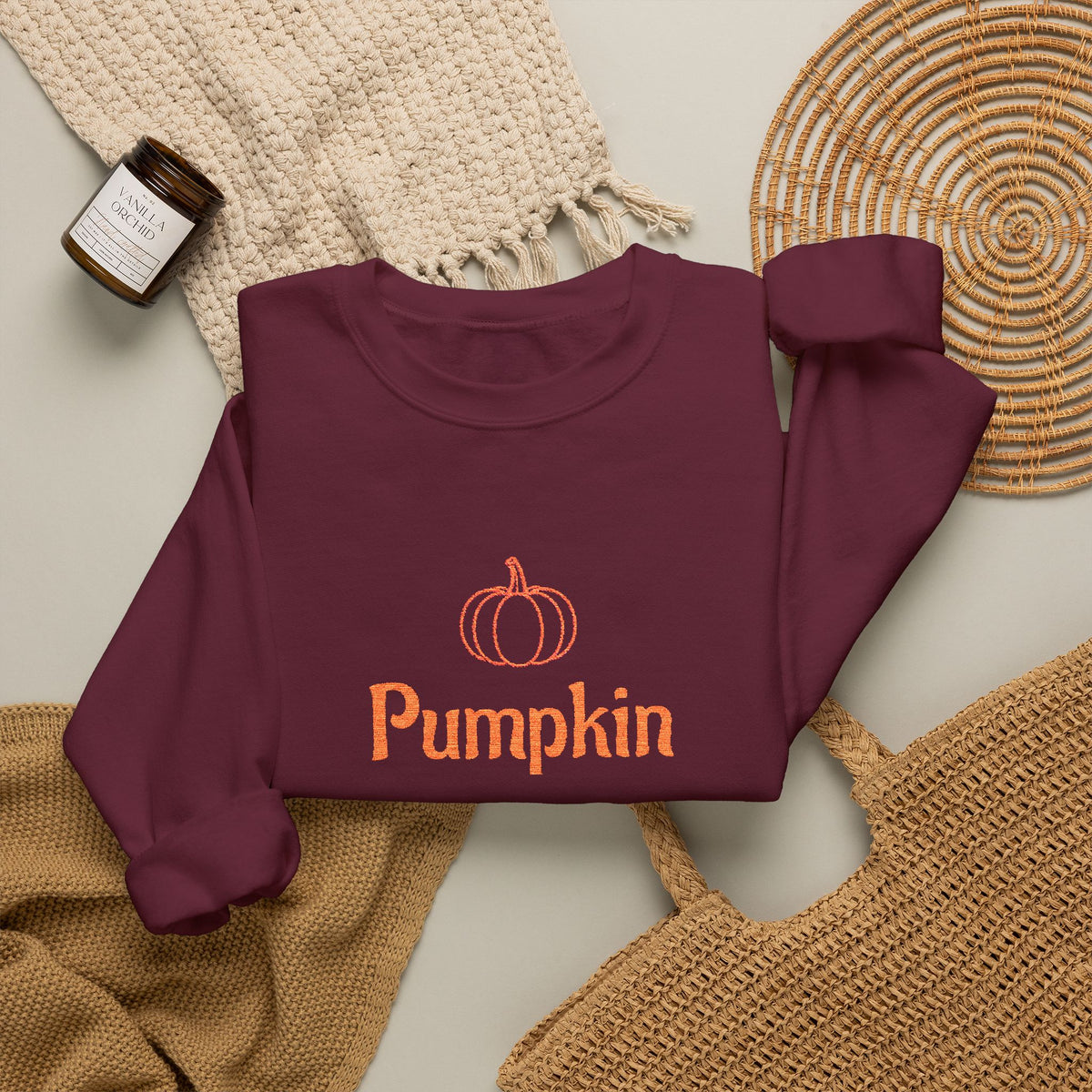 Pumpkin Embroided Crewneck Sweatshirt — Fall Couples/Matching Pullover
