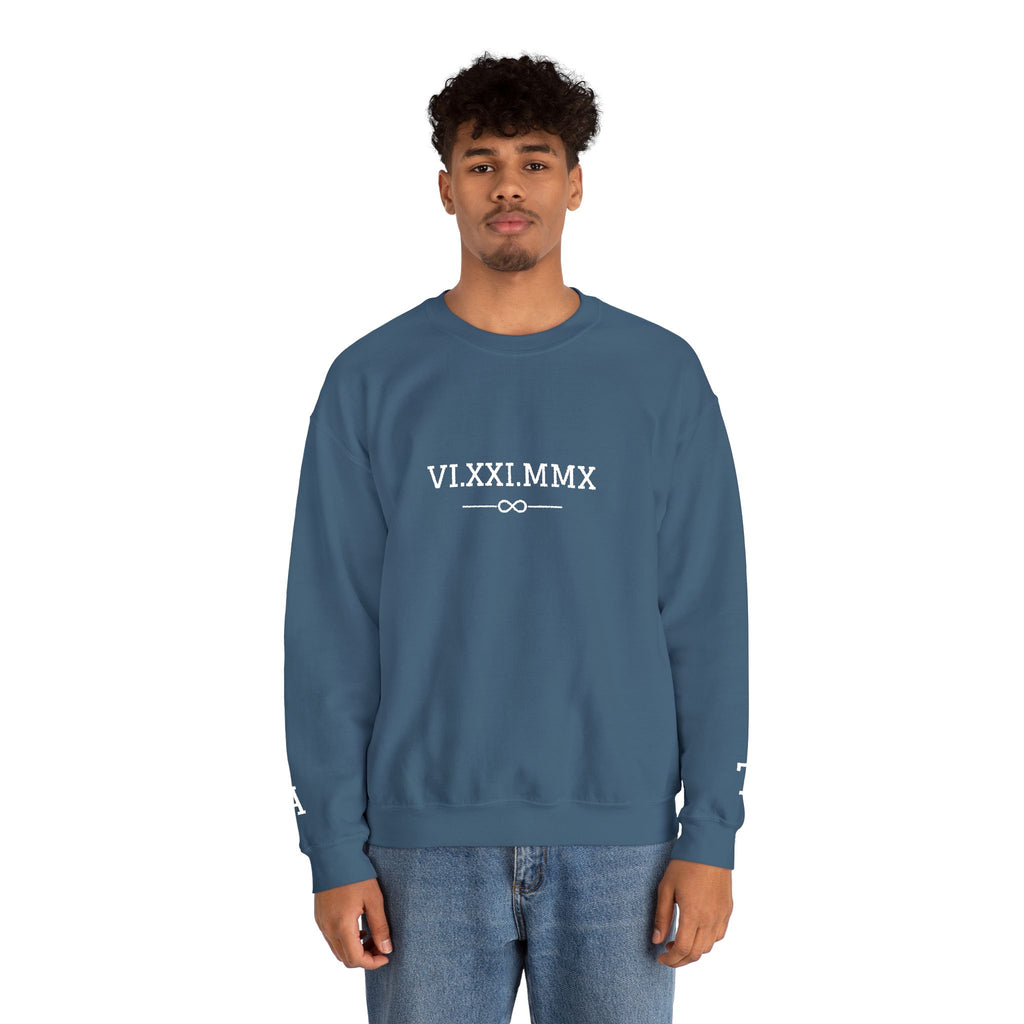 Roman Numeral Date Couples Crewneck Sweatshirt — Personalized Anniversary/Special Date