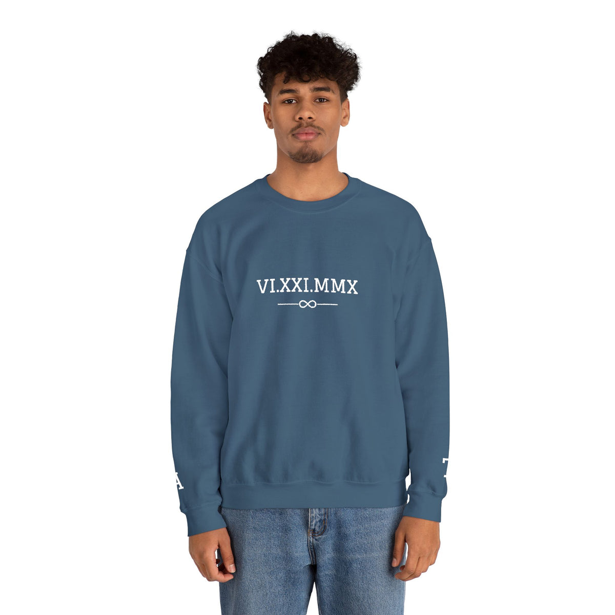 Roman Numeral Date Couples Crewneck Sweatshirt — Personalized Anniversary/Special Date