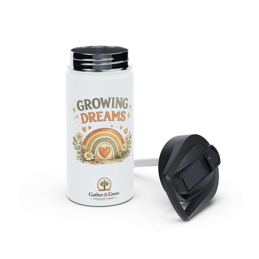 Growing Dreams Stainless Steel Water Bottle — Kids Floral Rainbow Insulated Bottle