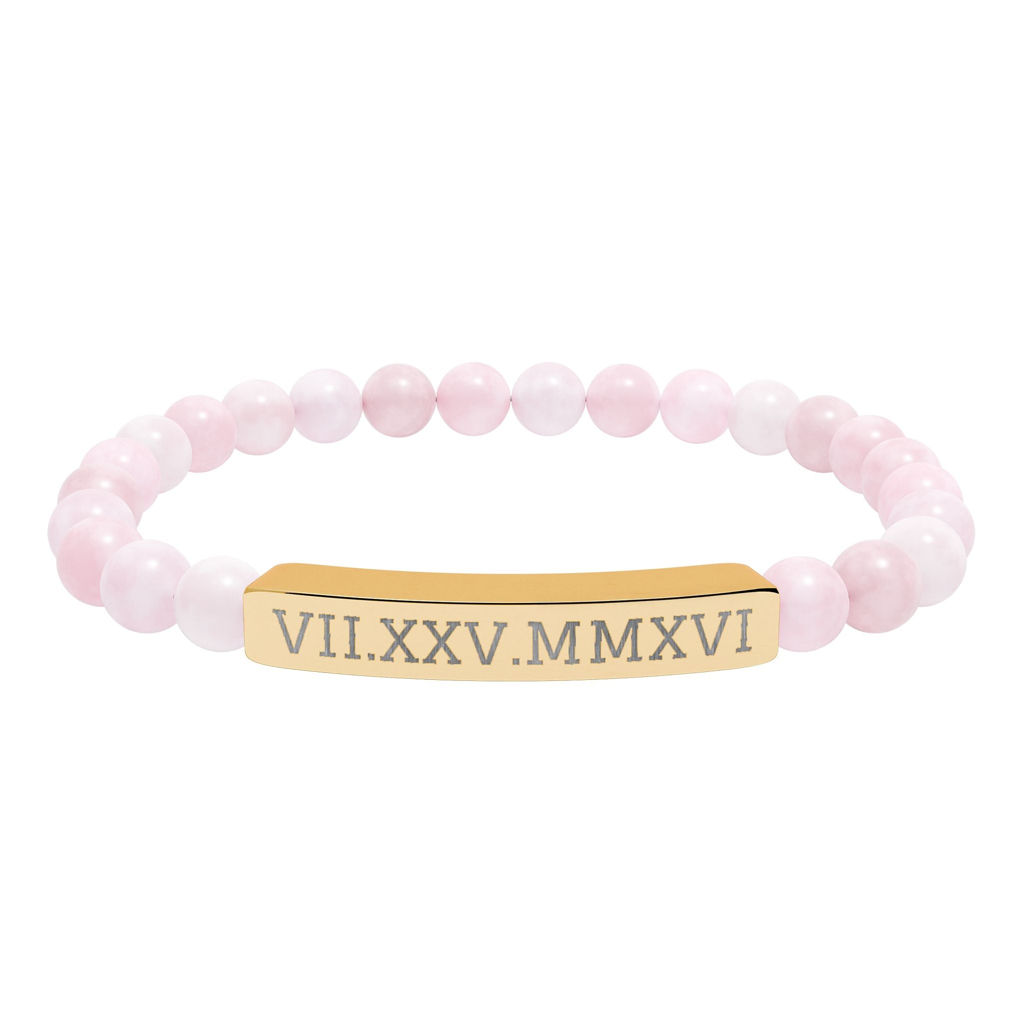 Engravable Natural Stone Stretch Bracelet — Personalized Roman Numeral Date Bar
