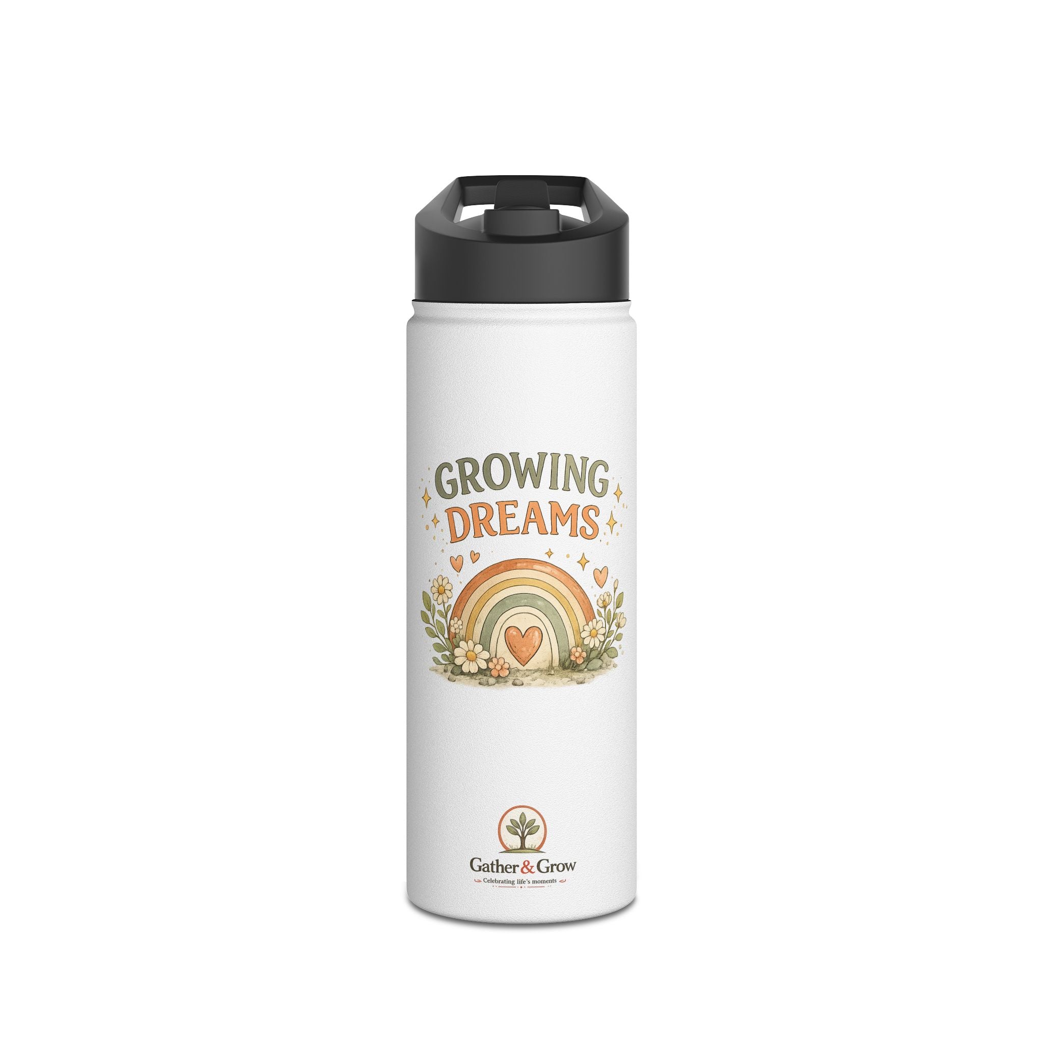 Growing Dreams Stainless Steel Water Bottle — Kids Floral Rainbow Insulated Bottle