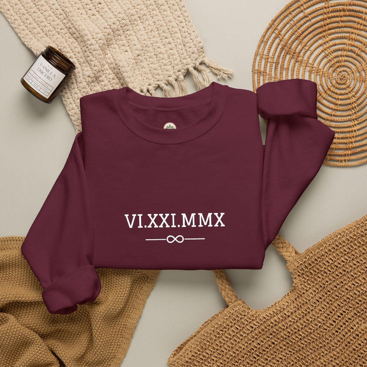 Roman Numeral Date Couples Crewneck Sweatshirt — Personalized Anniversary/Special Date