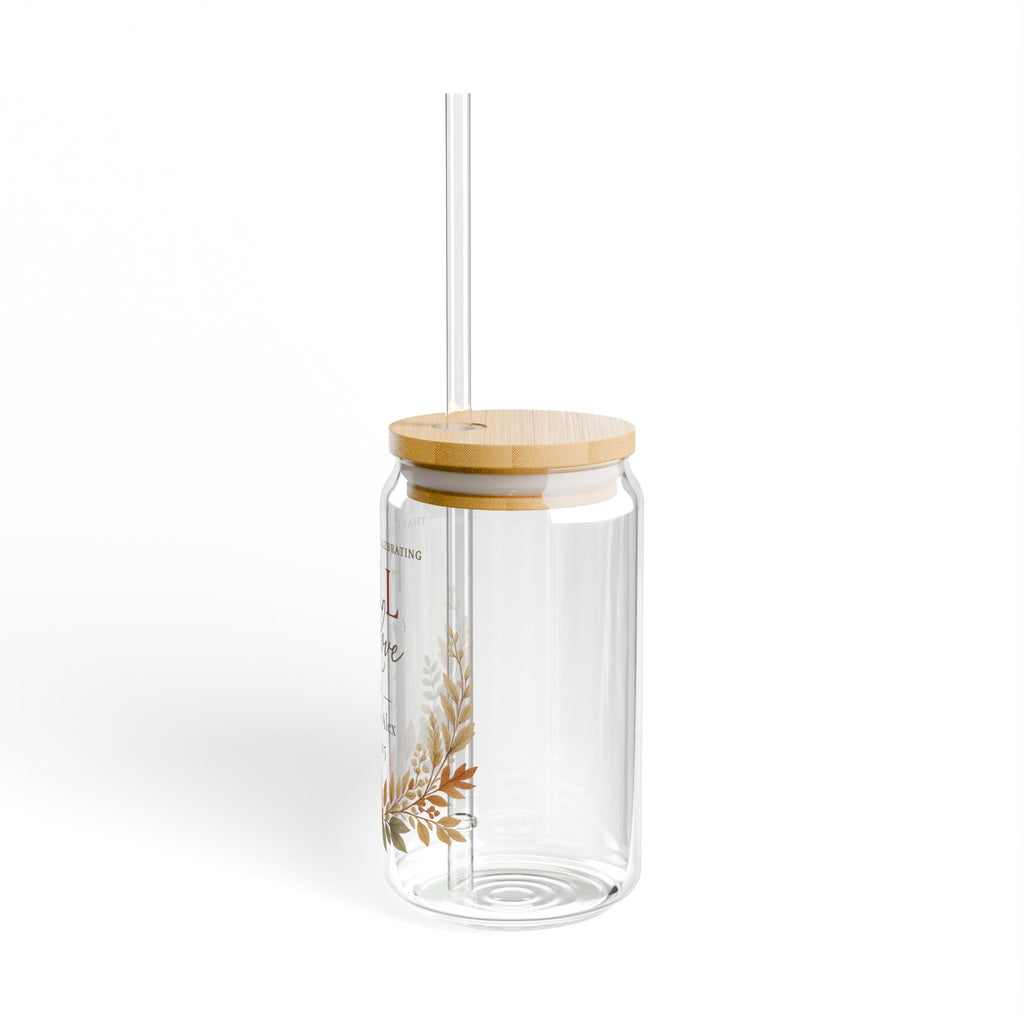 Fall in Love Sipper Glass - 16oz Personalized Wedding Favor with Autumn Leaves