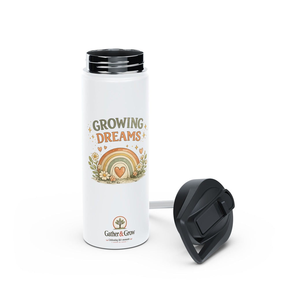 Growing Dreams Stainless Steel Water Bottle — Kids Floral Rainbow Insulated Bottle