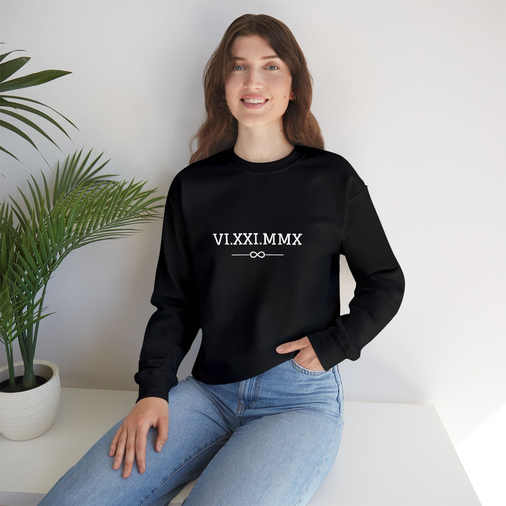 Roman Numeral Date Couples Crewneck Sweatshirt — Personalized Anniversary/Special Date