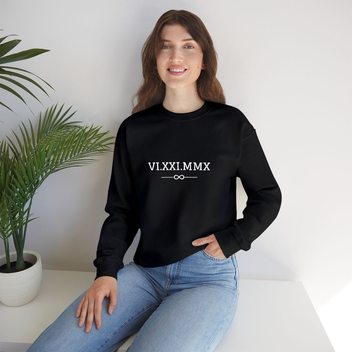 Roman Numeral Date Couples Crewneck Sweatshirt — Personalized Anniversary/Special Date