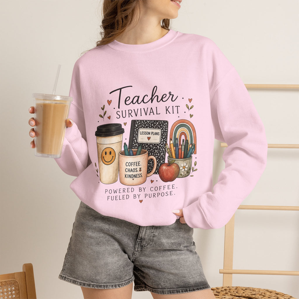 Teacher Survival Kit - Adult Crewneck Pullover Sweatshirt