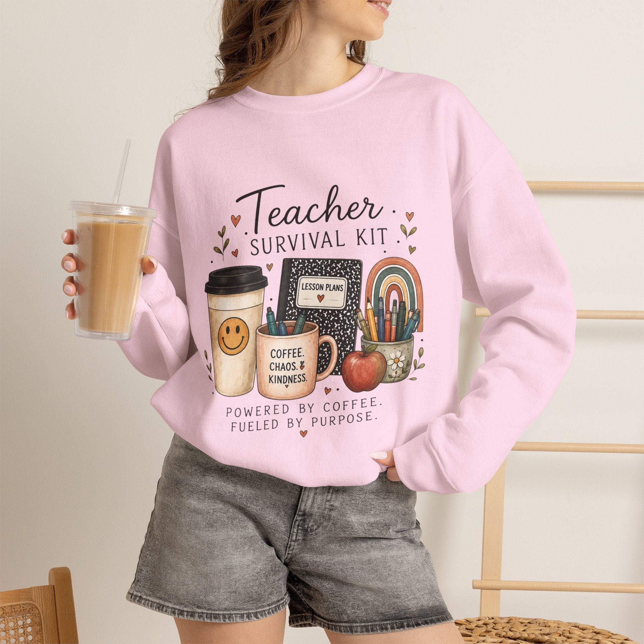 Teacher Survival Kit - Adult Crewneck Pullover Sweatshirt