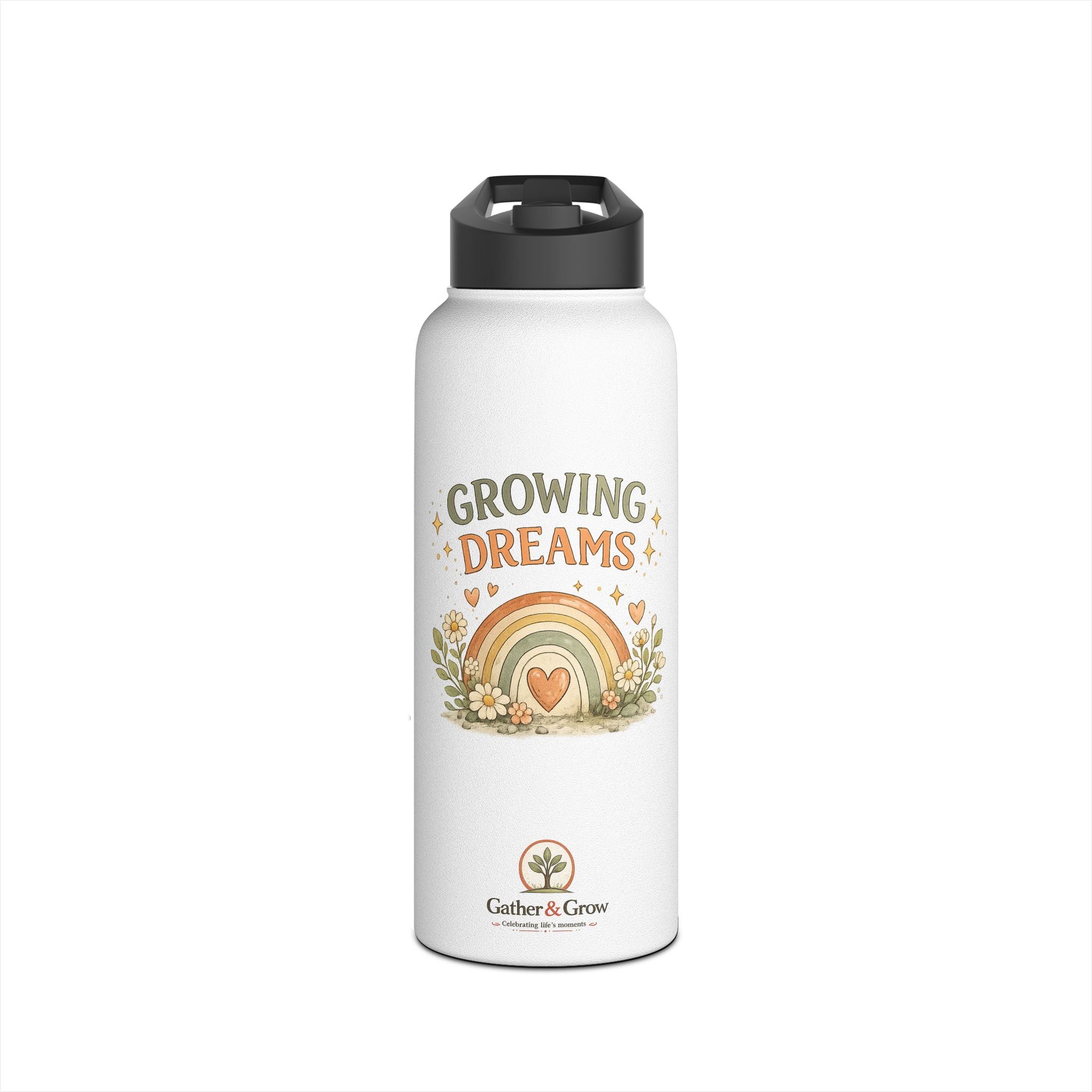 Growing Dreams Stainless Steel Water Bottle — Kids Floral Rainbow Insulated Bottle