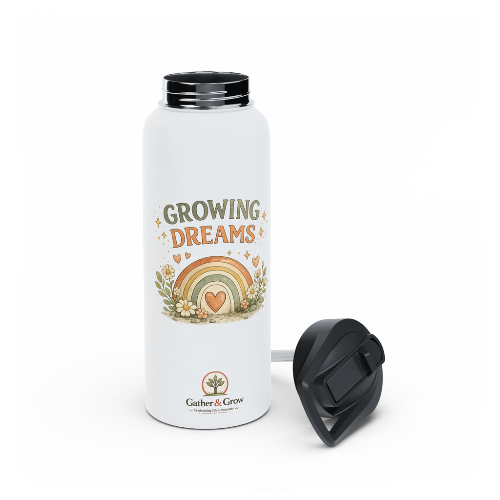 Growing Dreams Stainless Steel Water Bottle — Kids Floral Rainbow Insulated Bottle