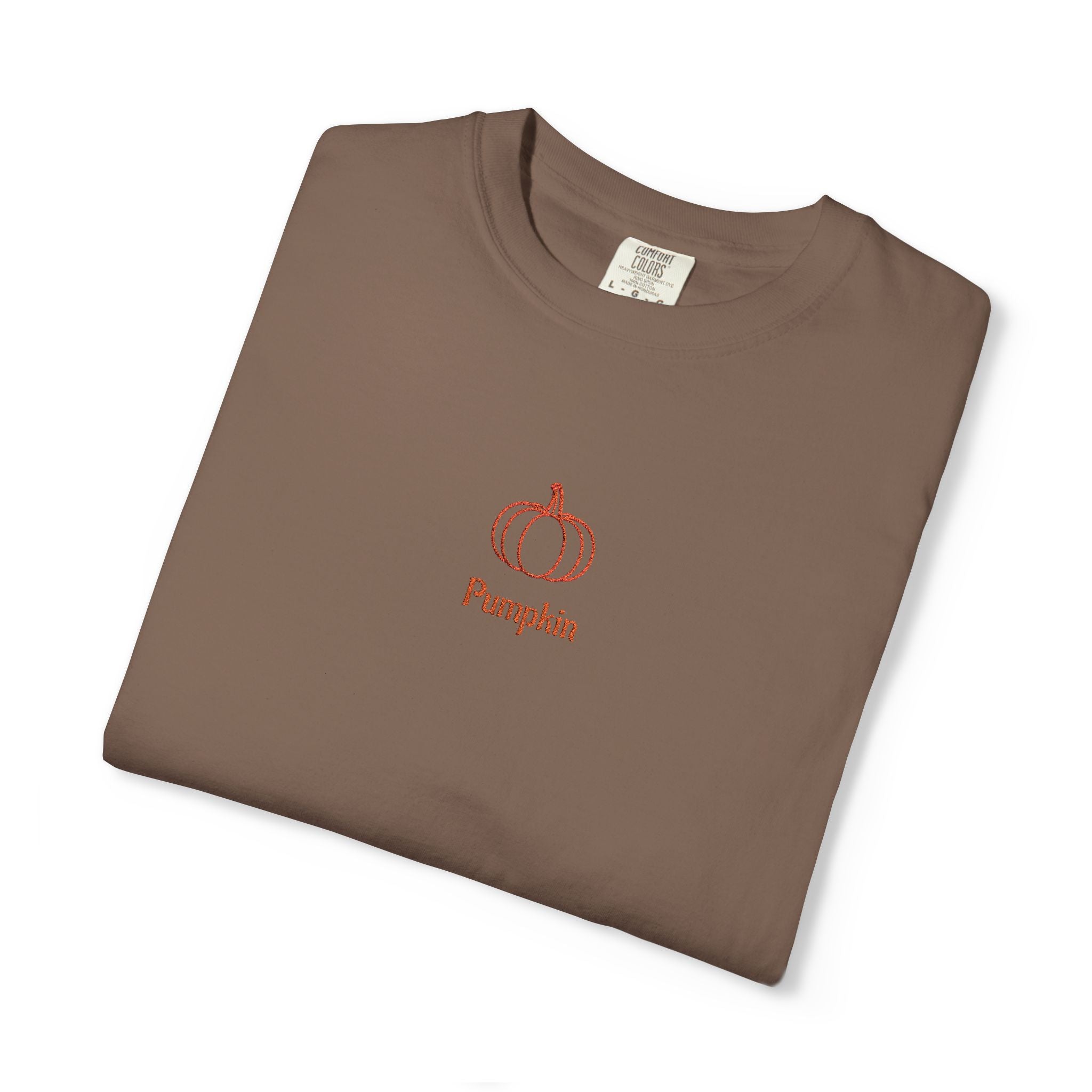 Couples Pumpkin T-Shirt — Minimal Fall Tee with Small Chest Pumpkin