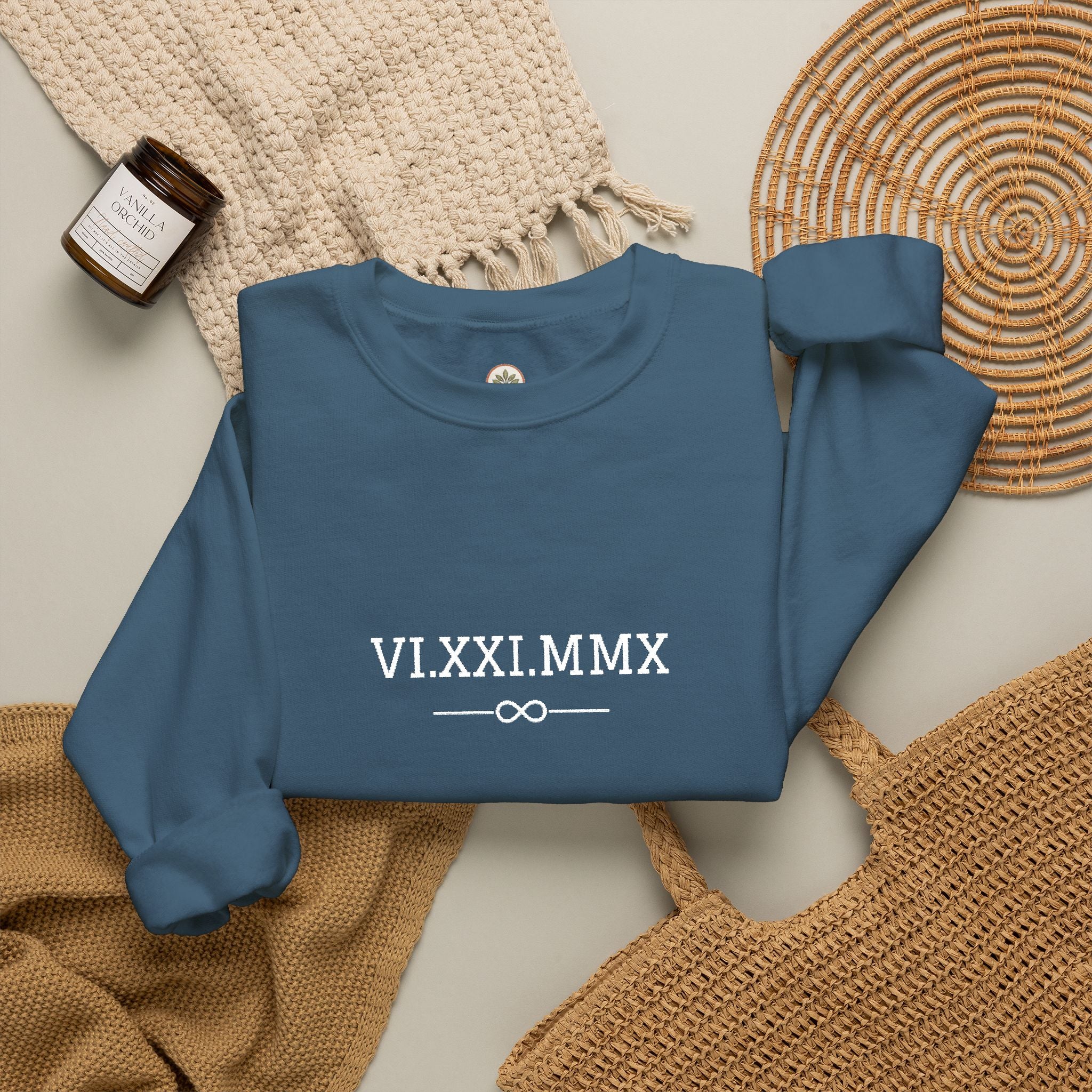 Roman Numeral Date Couples Crewneck Sweatshirt — Personalized Anniversary/Special Date