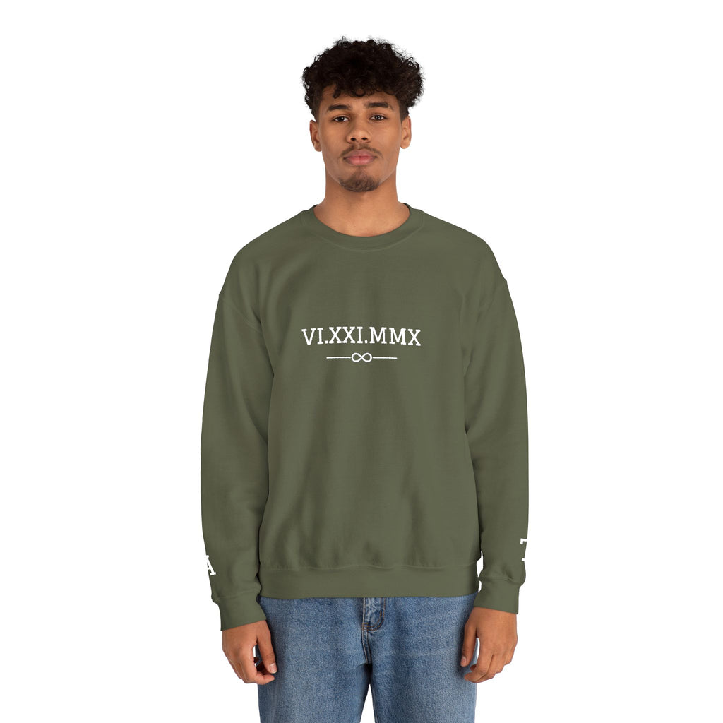 Roman Numeral Date Couples Crewneck Sweatshirt — Personalized Anniversary/Special Date