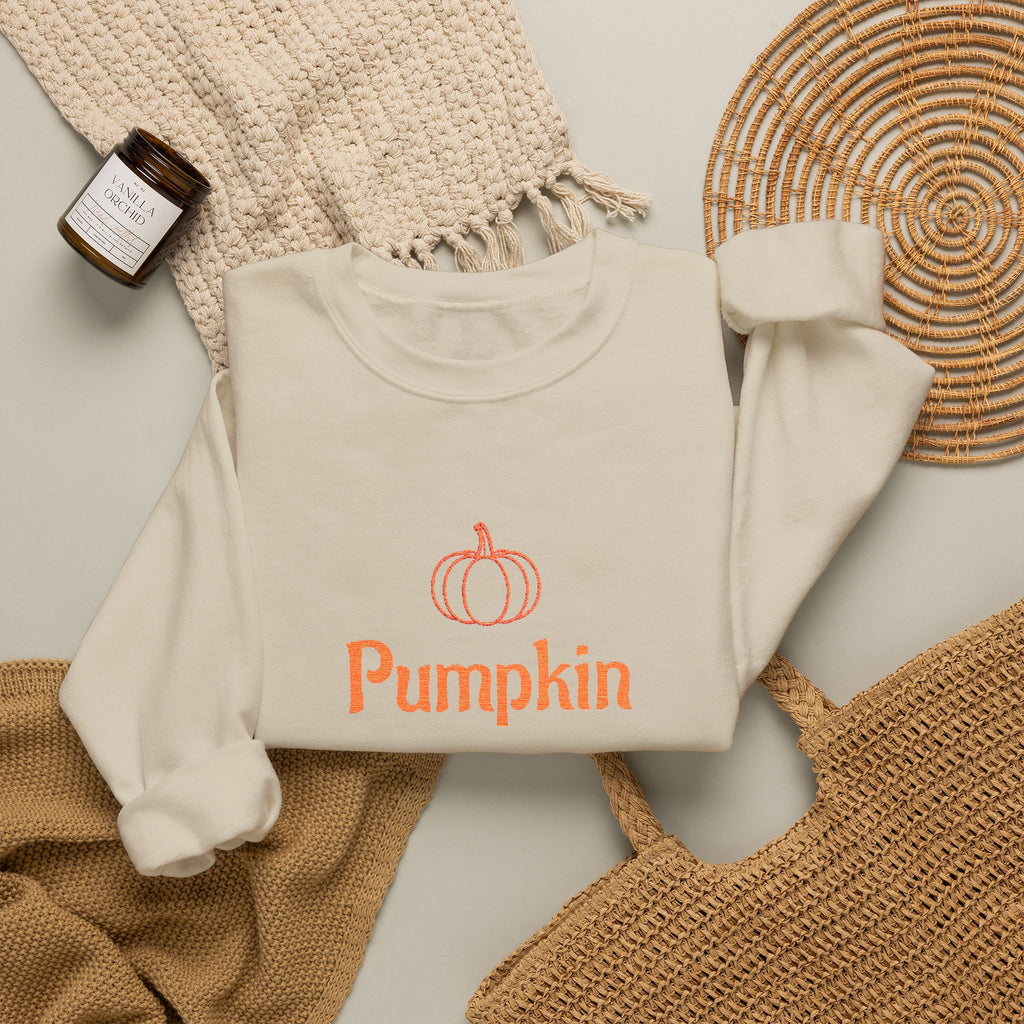 Pumpkin Embroided Crewneck Sweatshirt — Fall Couples/Matching Pullover