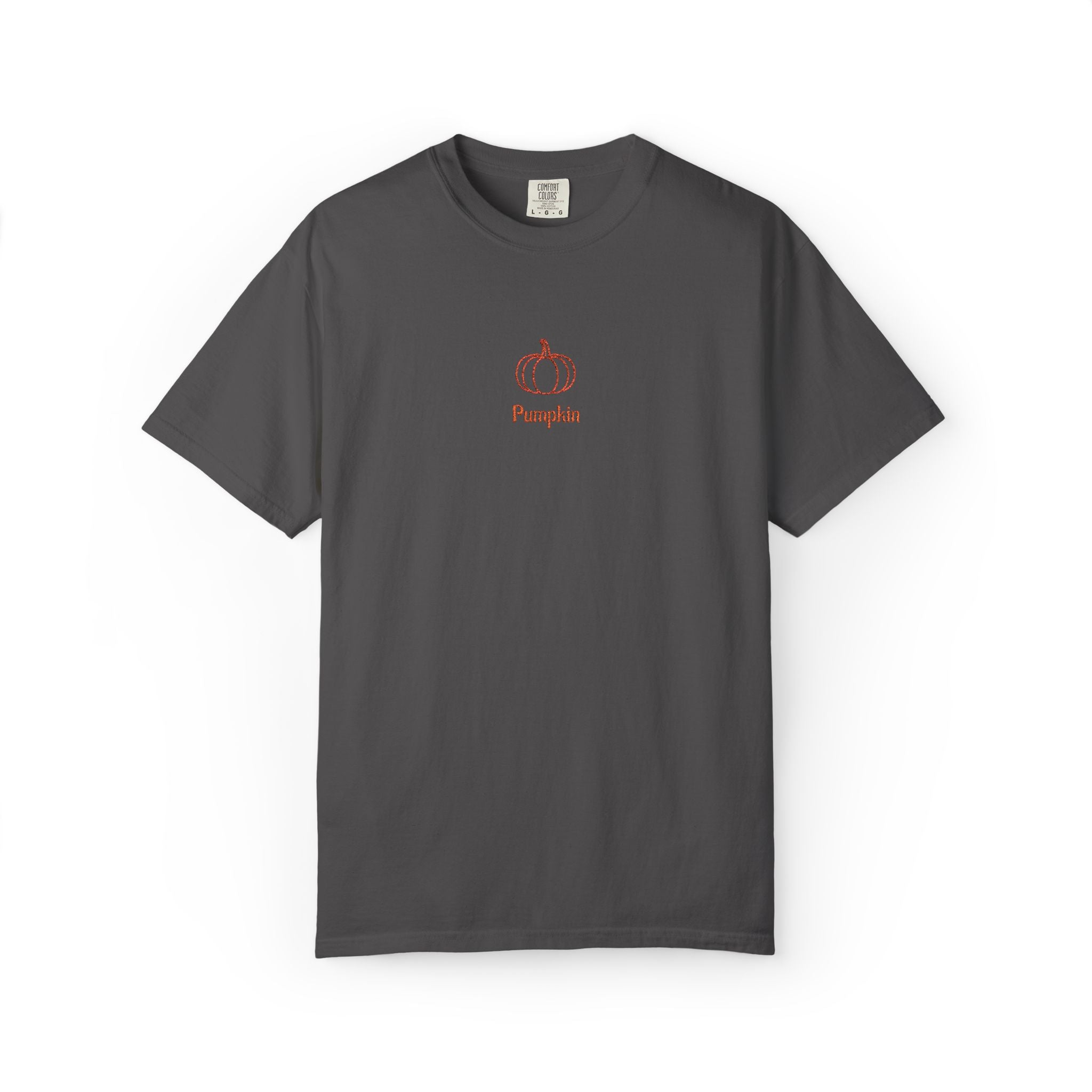 Couples Pumpkin T-Shirt — Minimal Fall Tee with Small Chest Pumpkin