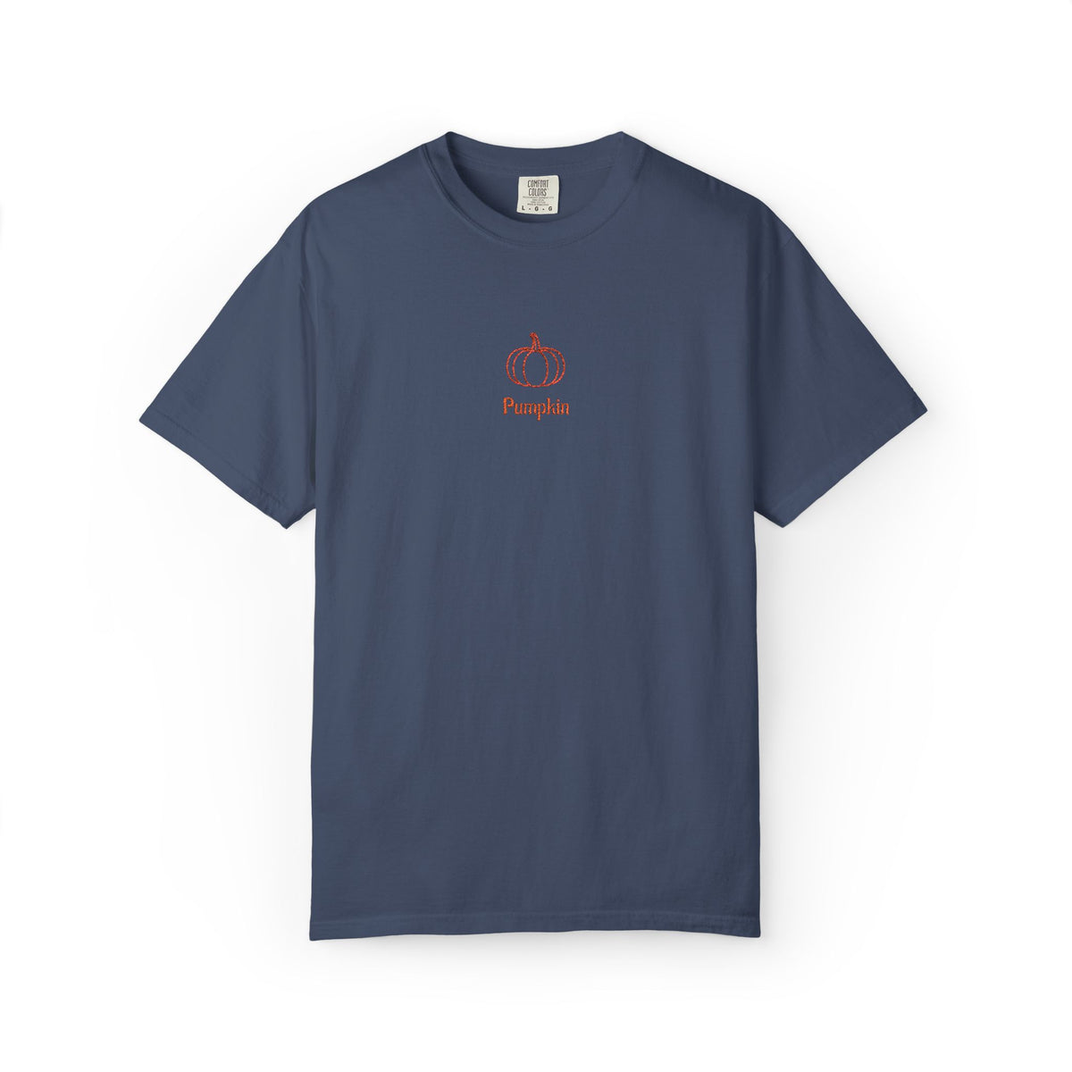 Couples Pumpkin T-Shirt — Minimal Fall Tee with Small Chest Pumpkin