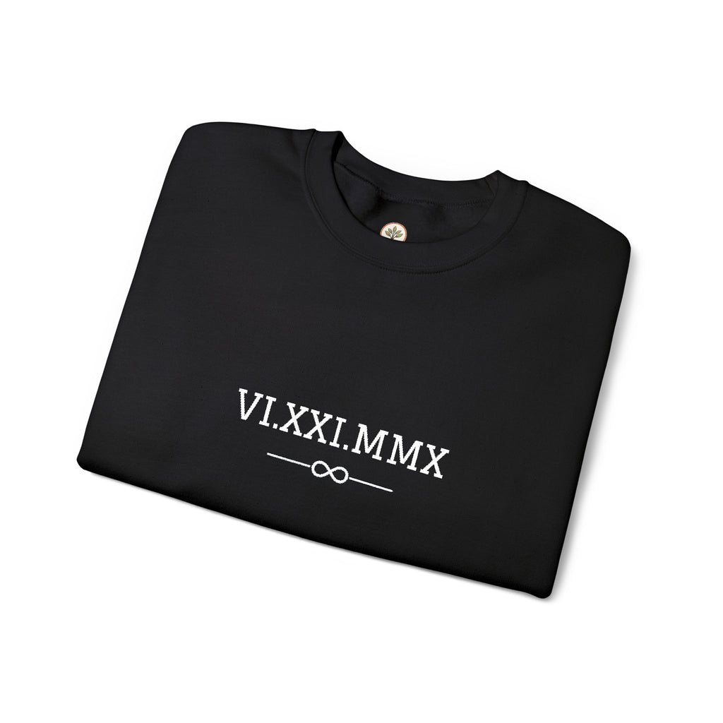 Roman Numeral Date Couples Crewneck Sweatshirt — Personalized Anniversary/Special Date