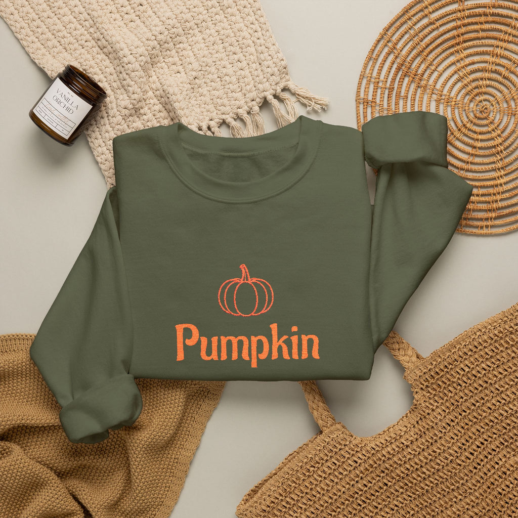 Pumpkin Embroided Crewneck Sweatshirt — Fall Couples/Matching Pullover
