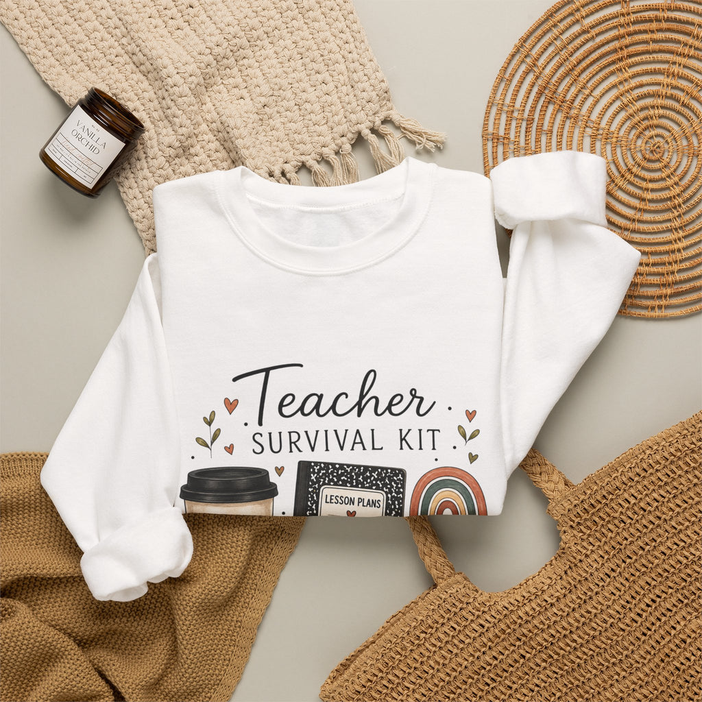 Teacher Survival Kit - Adult Crewneck Pullover Sweatshirt