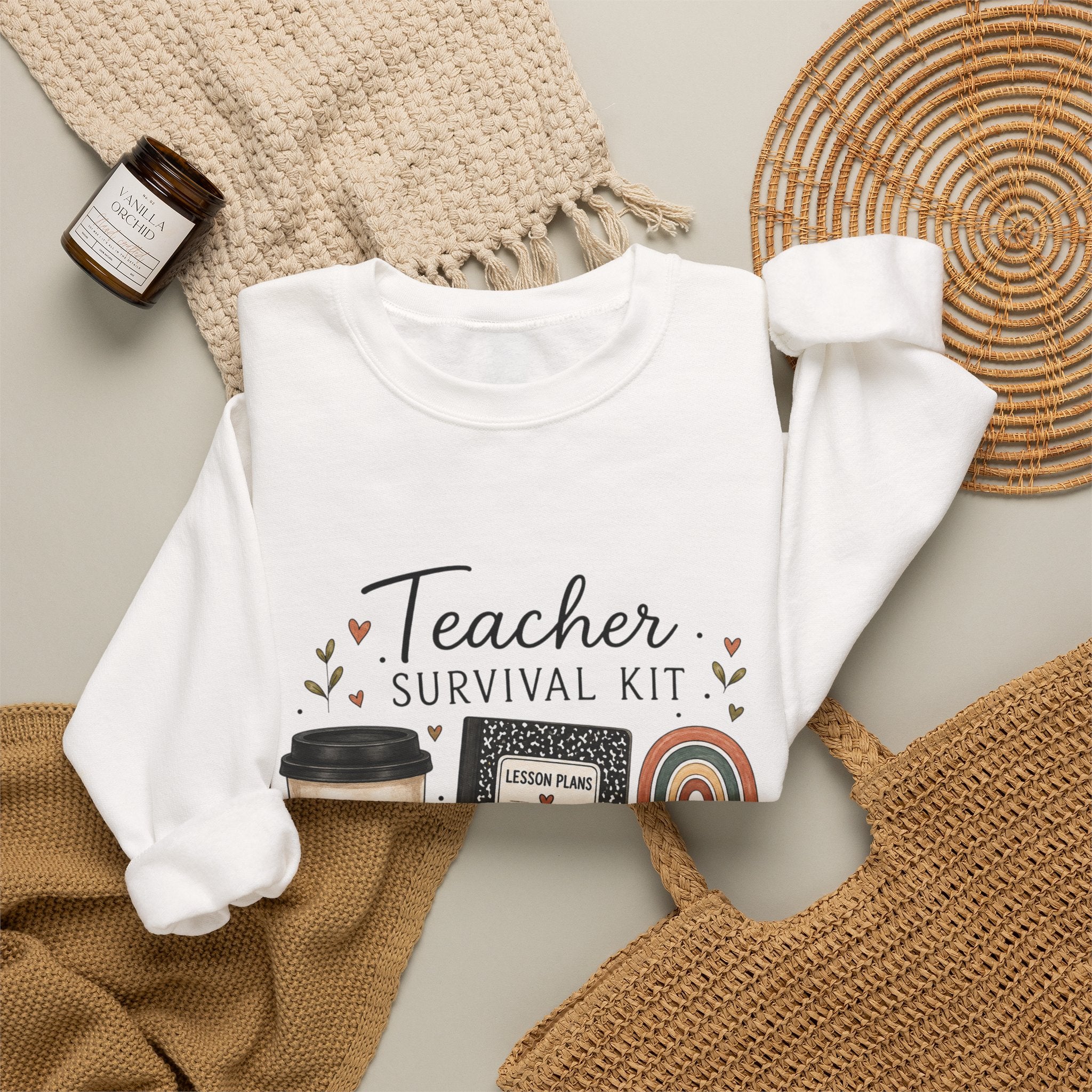 Teacher Survival Kit - Adult Crewneck Pullover Sweatshirt