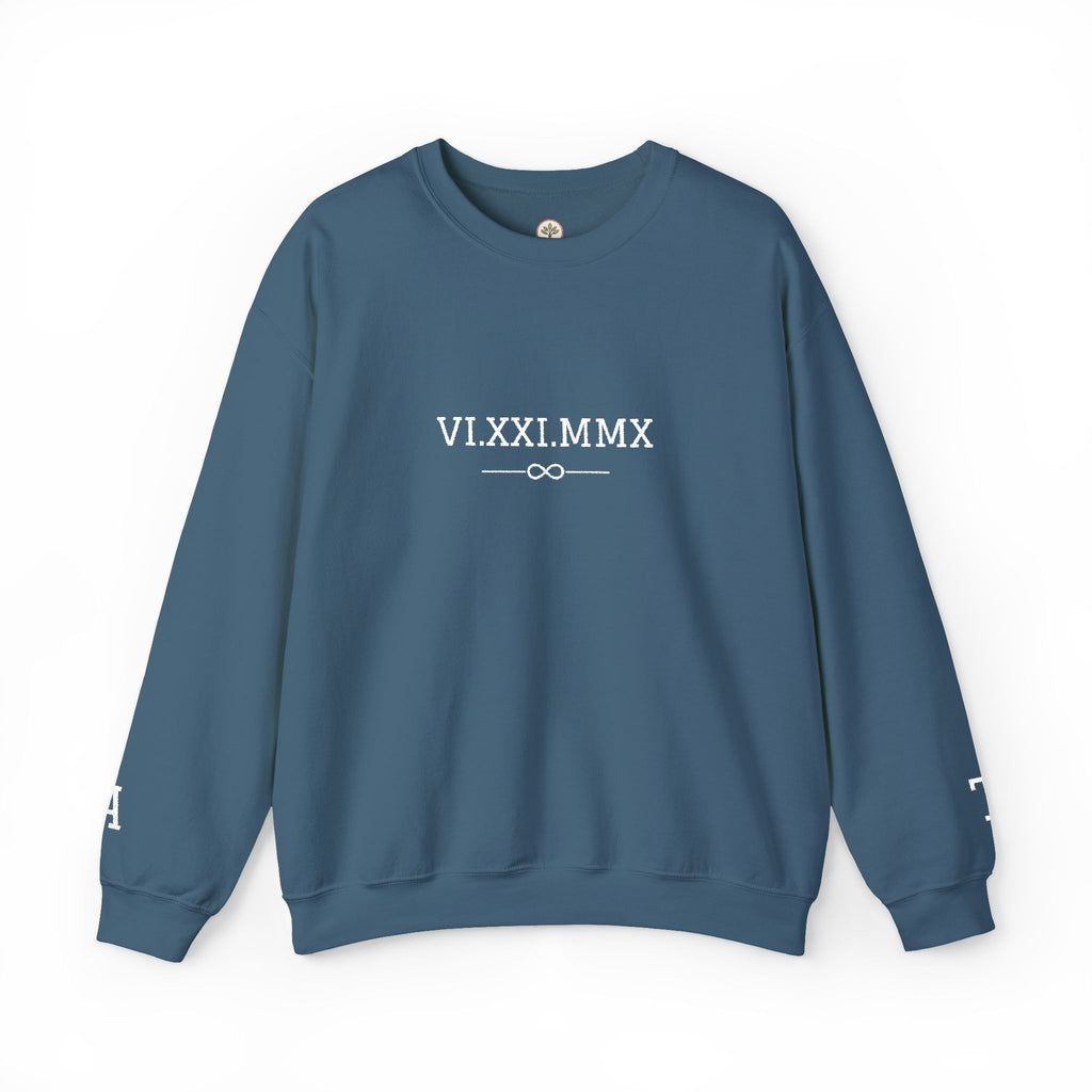 Roman Numeral Date Couples Crewneck Sweatshirt — Personalized Anniversary/Special Date