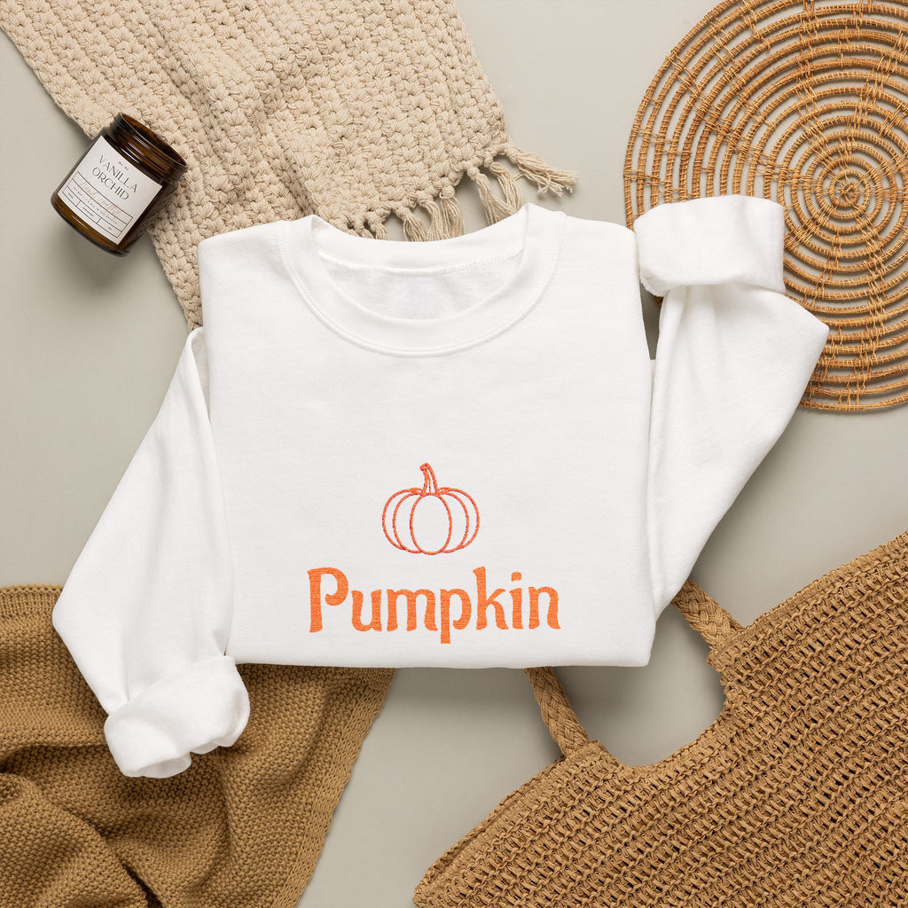 Pumpkin Embroided Crewneck Sweatshirt — Fall Couples/Matching Pullover