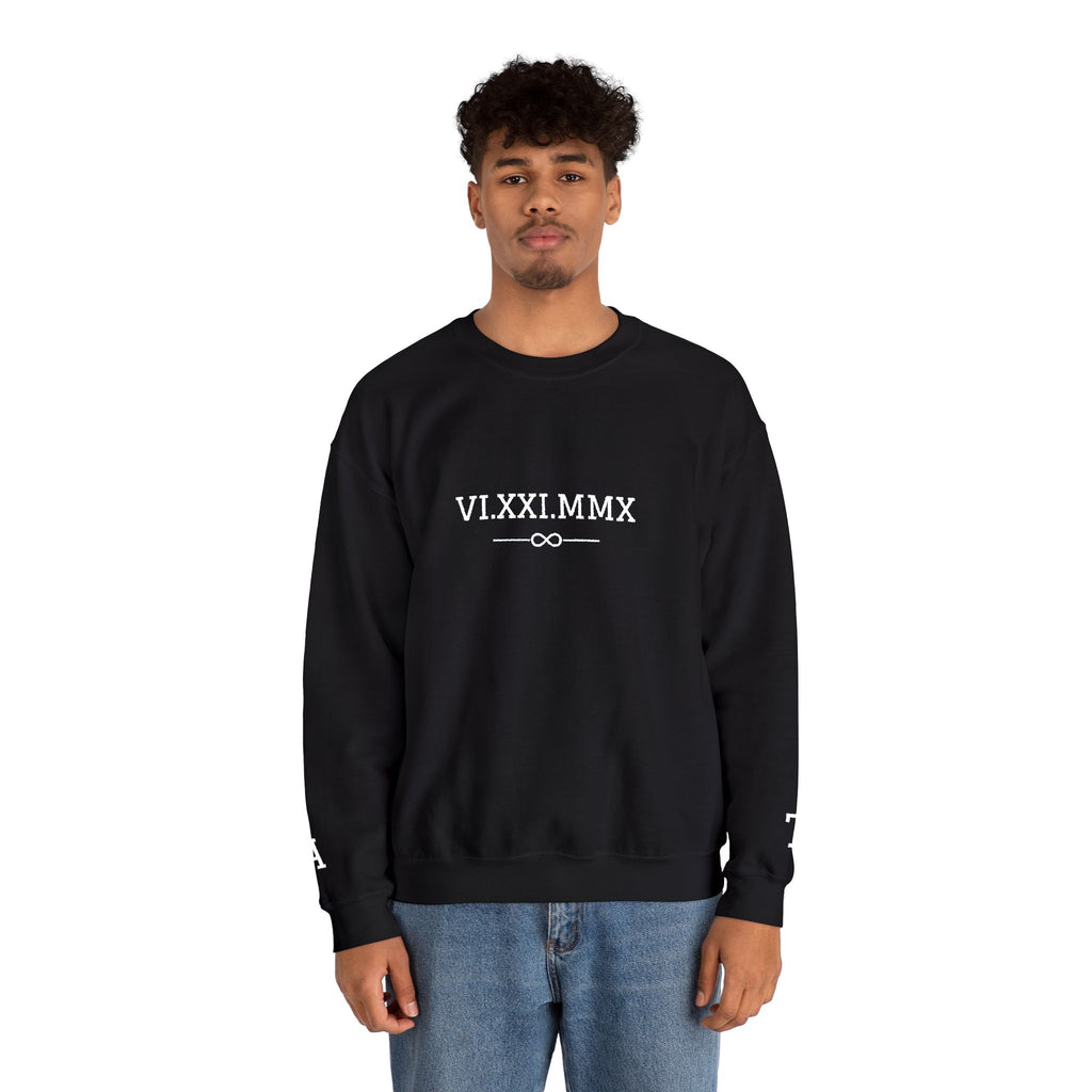 Roman Numeral Date Couples Crewneck Sweatshirt — Personalized Anniversary/Special Date