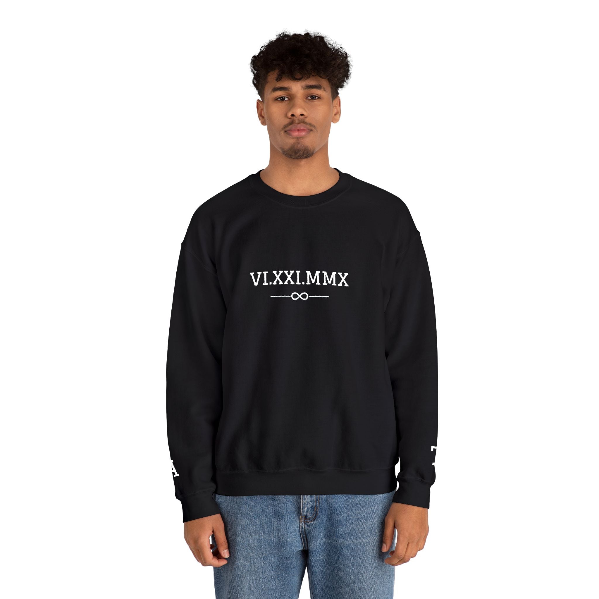Roman Numeral Date Couples Crewneck Sweatshirt — Personalized Anniversary/Special Date