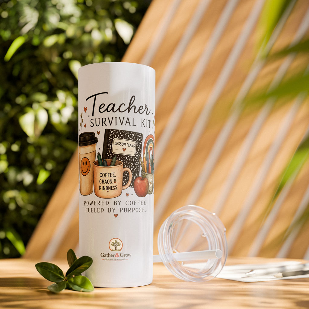 Teacher Survival Kit — 20oz Skinny Stainless Steel Tumbler