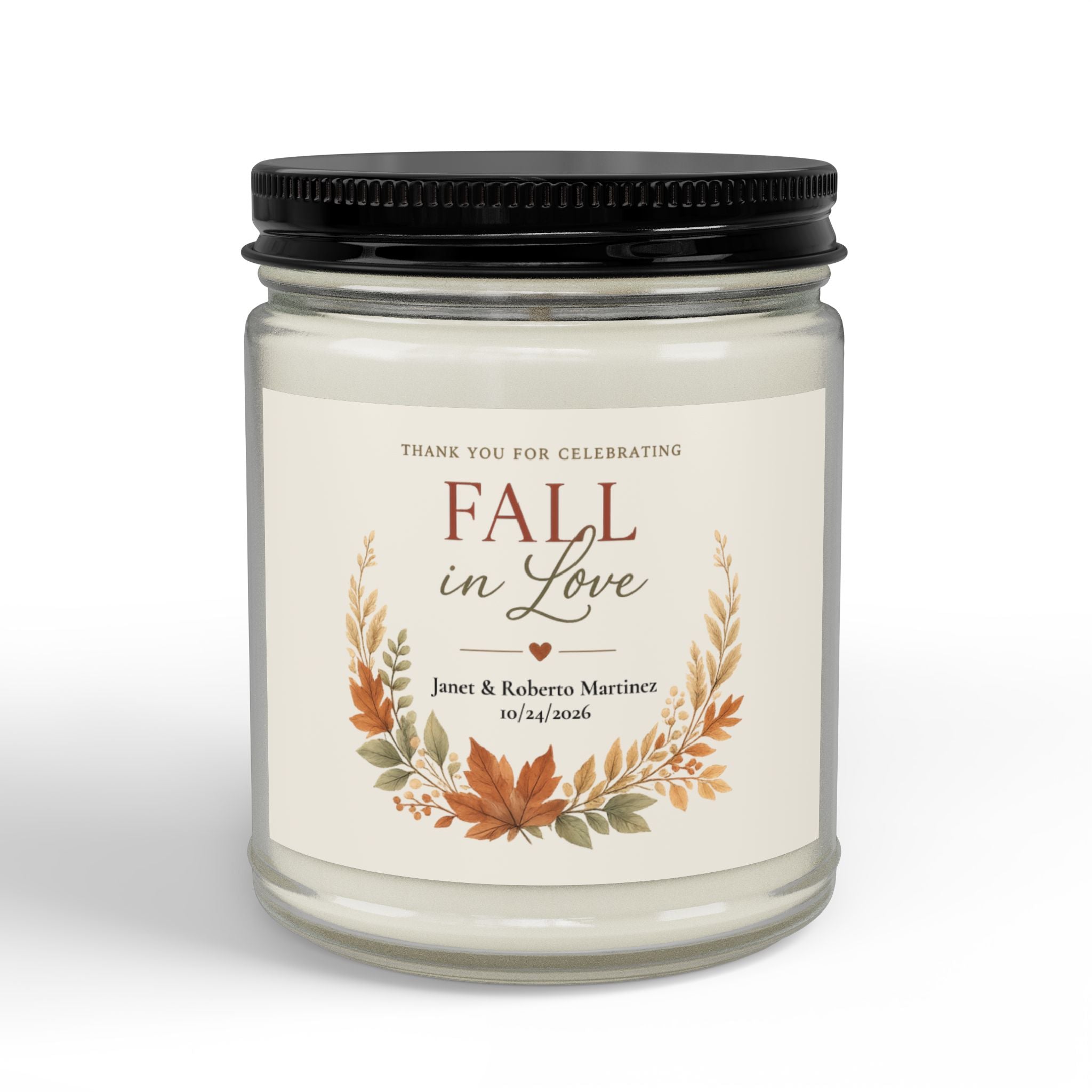 Fall in Love Scented Soy Candle (4oz & 9oz) — Amber or Clear Jar with Black Lid