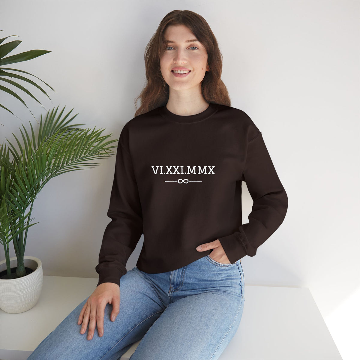 Roman Numeral Date Couples Crewneck Sweatshirt — Personalized Anniversary/Special Date