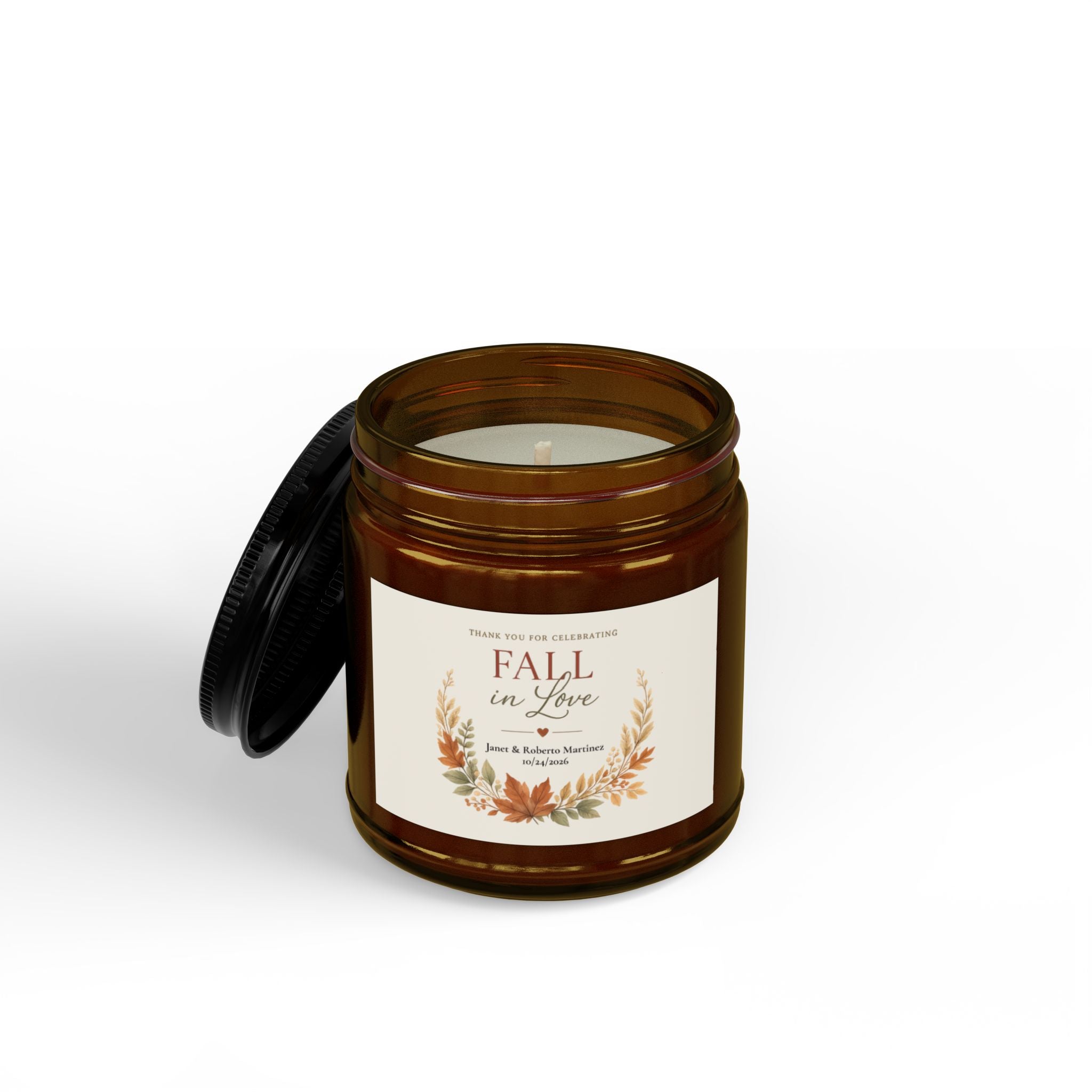 Fall in Love Scented Soy Candle (4oz & 9oz) — Amber or Clear Jar with Black Lid