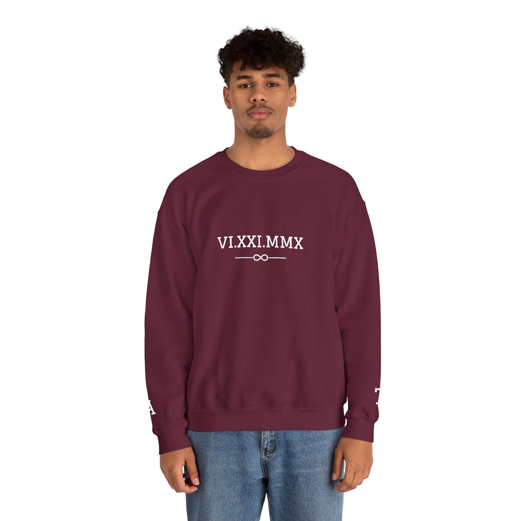 Roman Numeral Date Couples Crewneck Sweatshirt — Personalized Anniversary/Special Date
