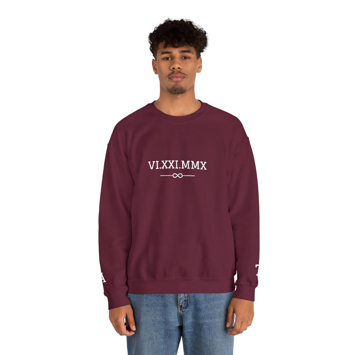 Roman Numeral Date Couples Crewneck Sweatshirt — Personalized Anniversary/Special Date