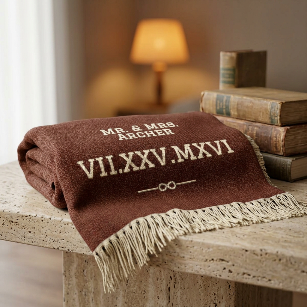 Personalized Couples Date Woven Blanket — Custom Roman Numerals