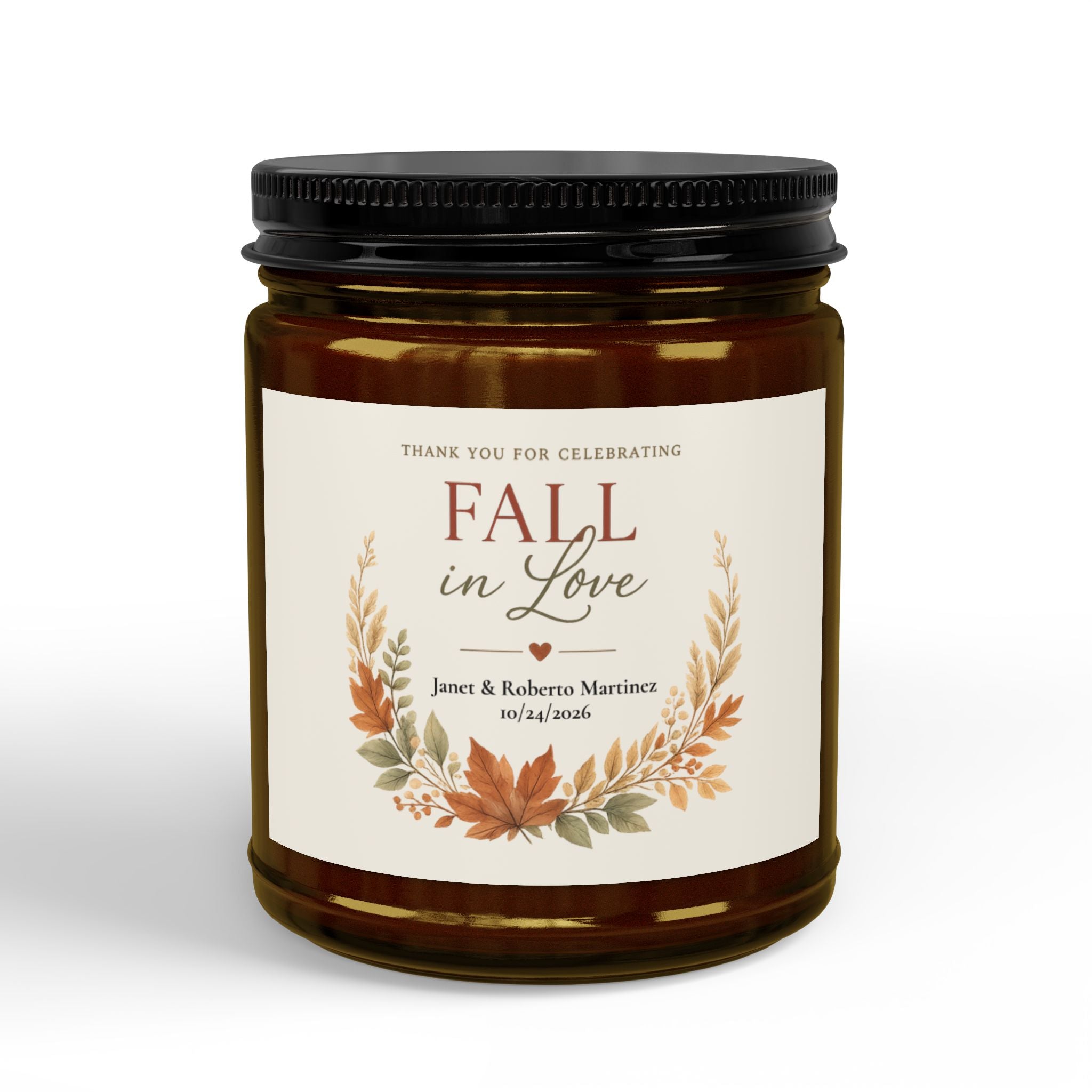 Fall in Love Scented Soy Candle (4oz & 9oz) — Amber or Clear Jar with Black Lid