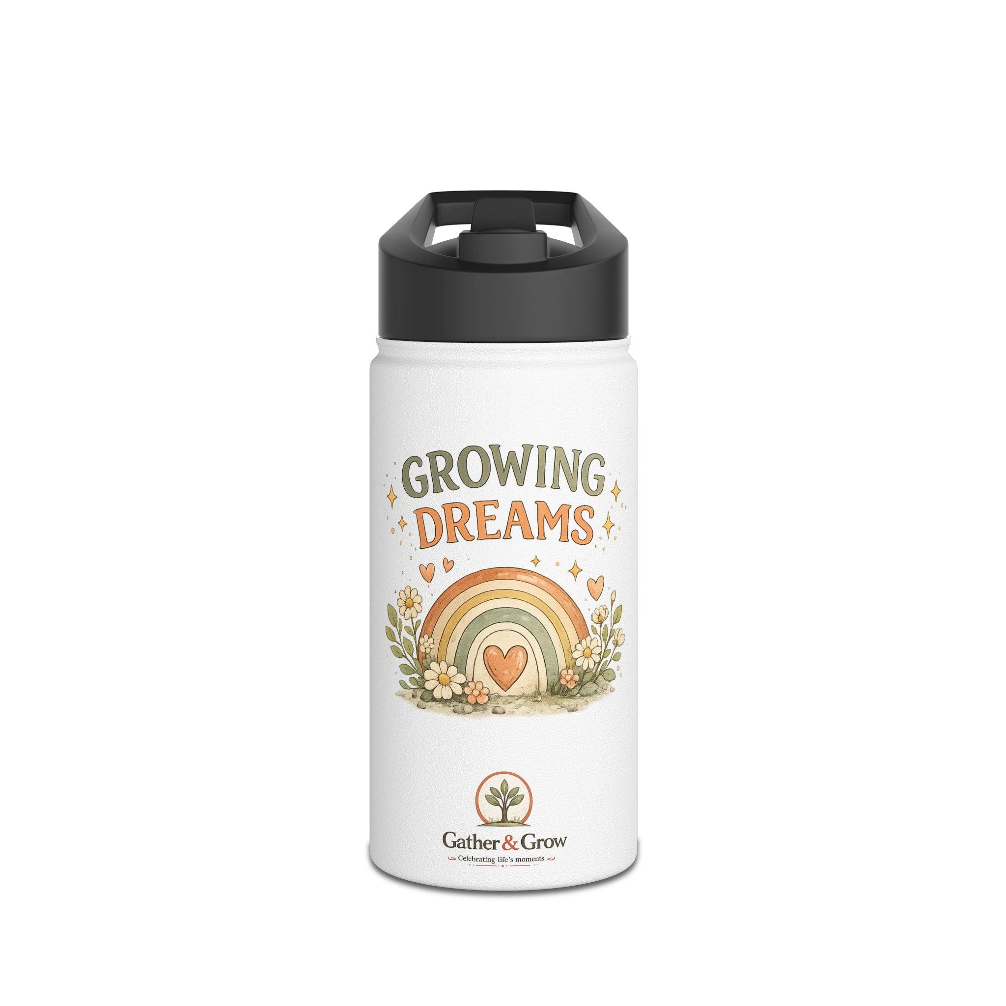 Growing Dreams Stainless Steel Water Bottle — Kids Floral Rainbow Insulated Bottle