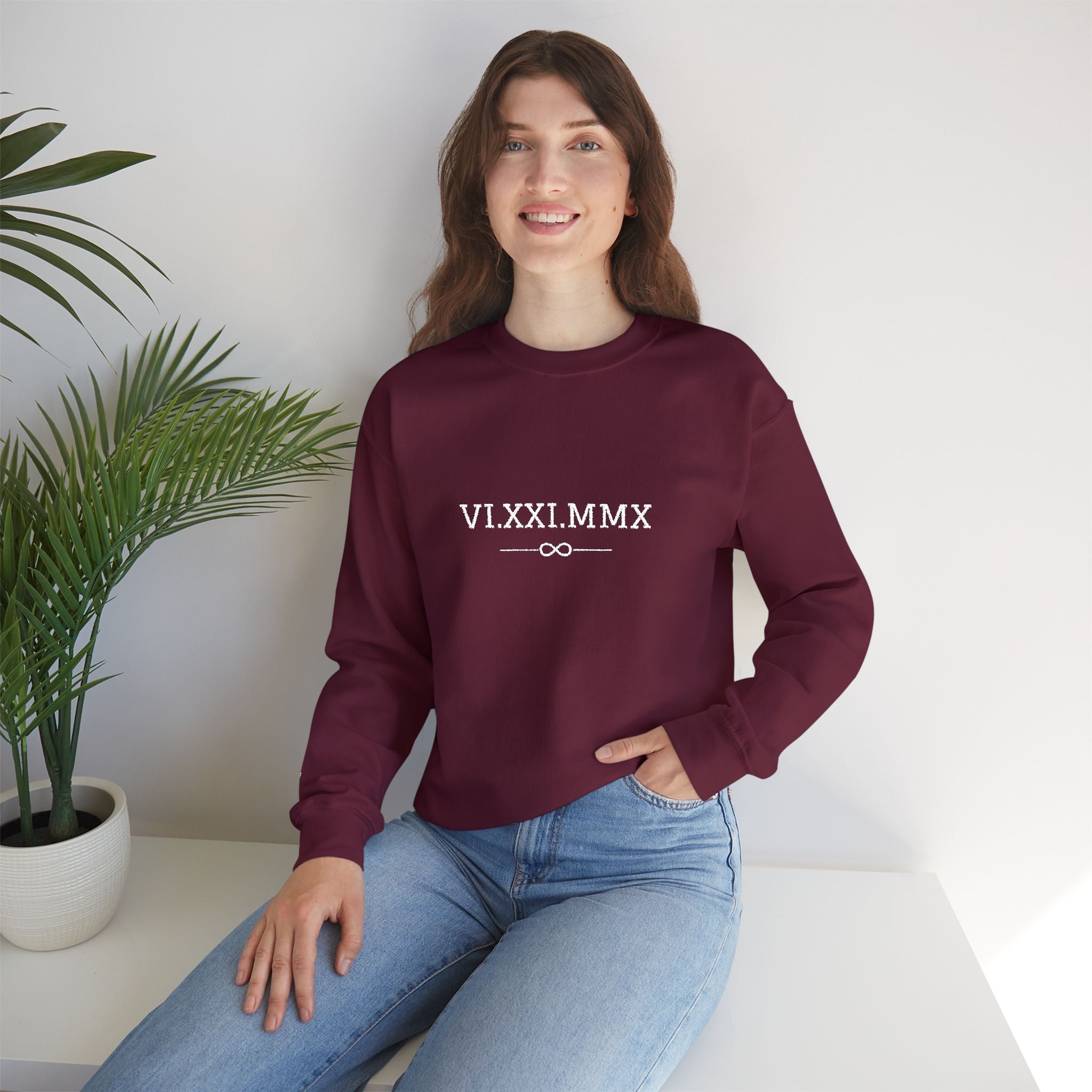Roman Numeral Date Couples Crewneck Sweatshirt — Personalized Anniversary/Special Date