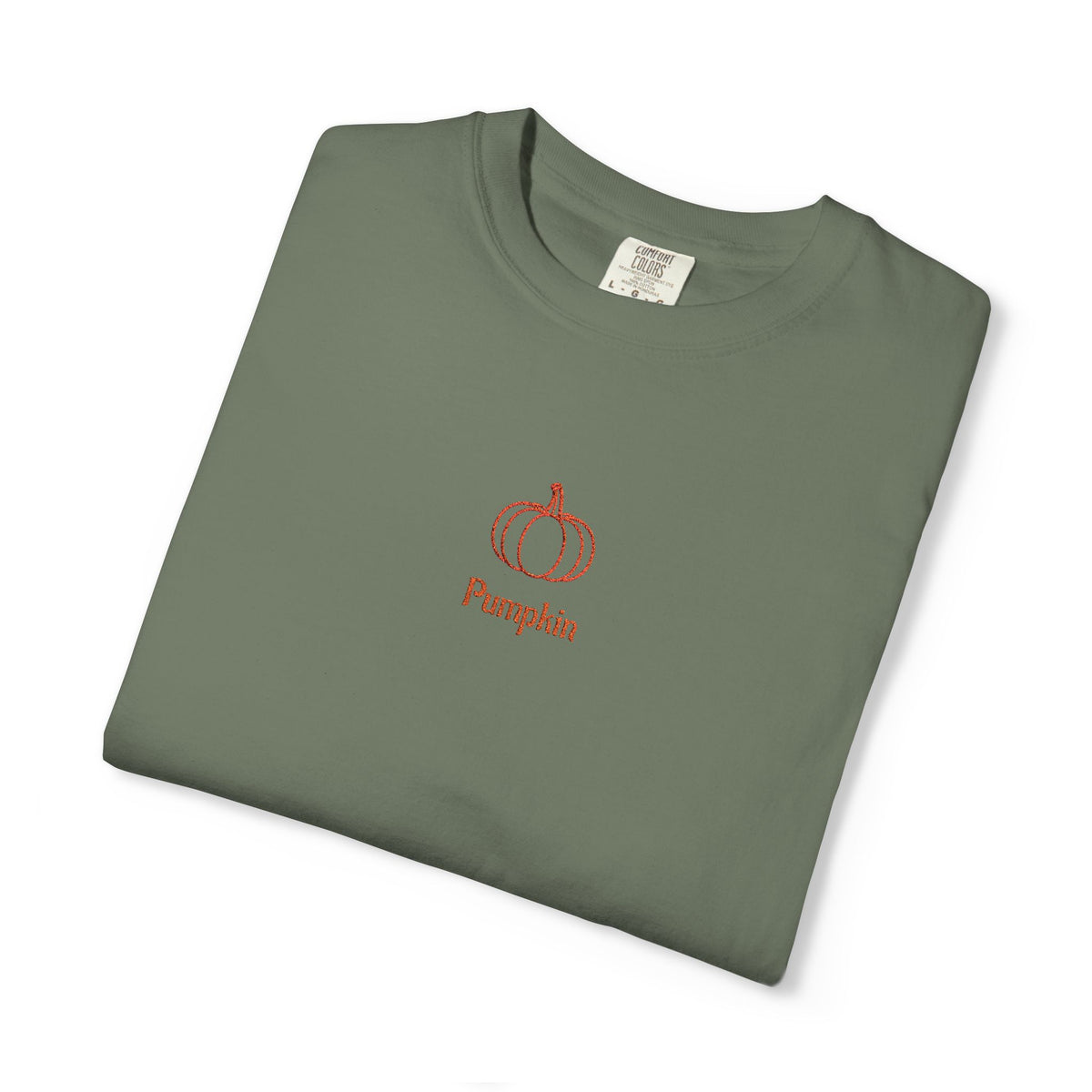 Couples Pumpkin T-Shirt — Minimal Fall Tee with Small Chest Pumpkin