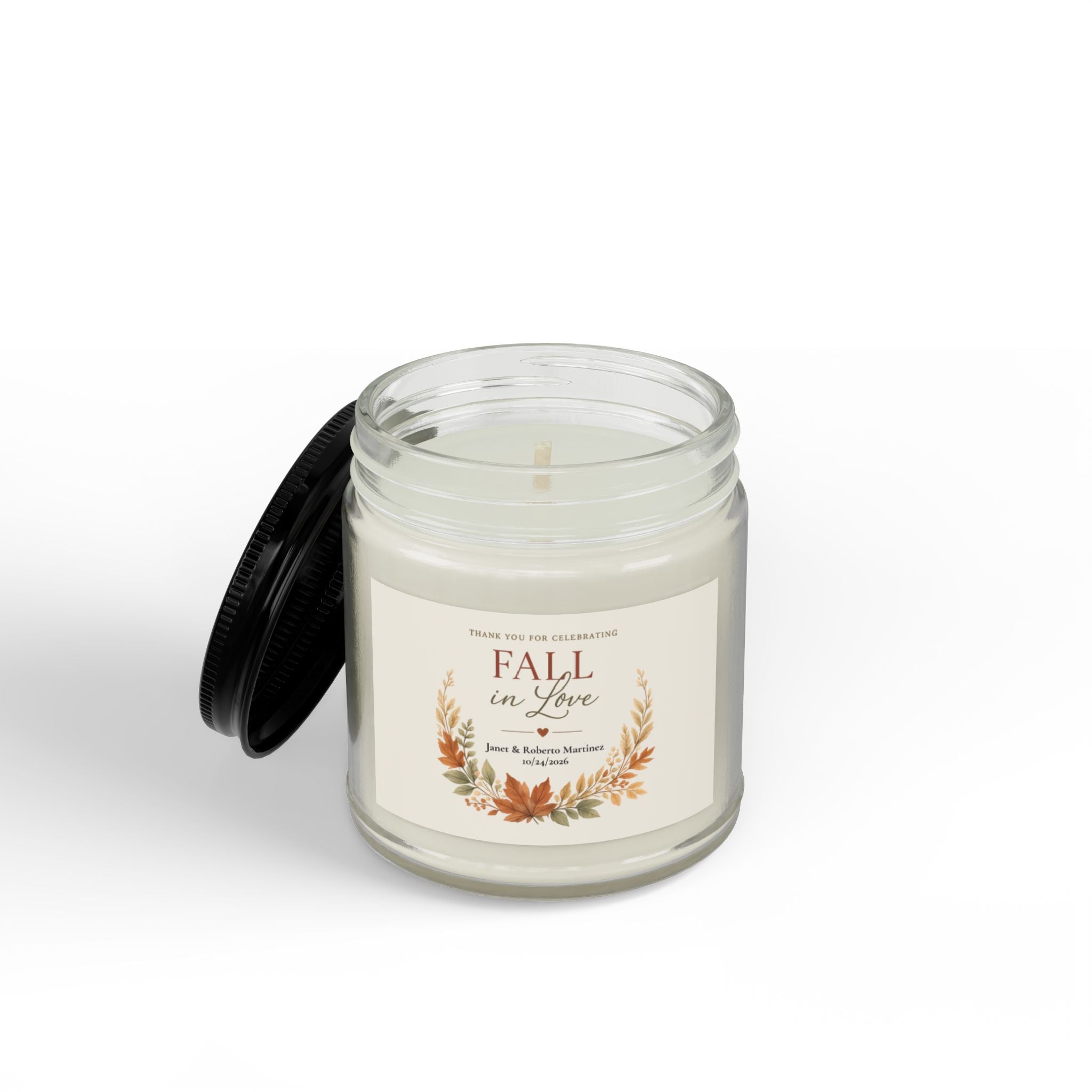 Fall in Love Scented Soy Candle (4oz & 9oz) — Amber or Clear Jar with Black Lid