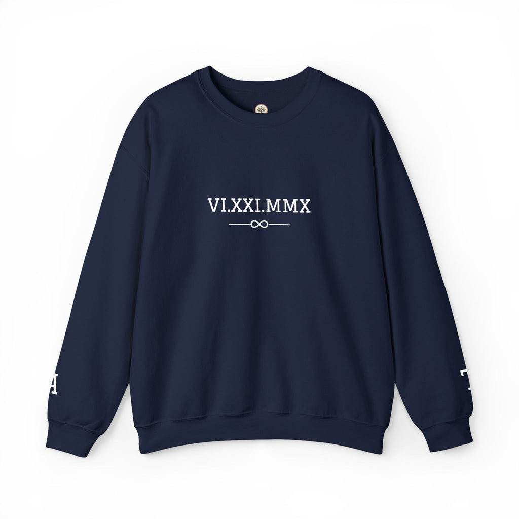 Roman Numeral Date Couples Crewneck Sweatshirt — Personalized Anniversary/Special Date