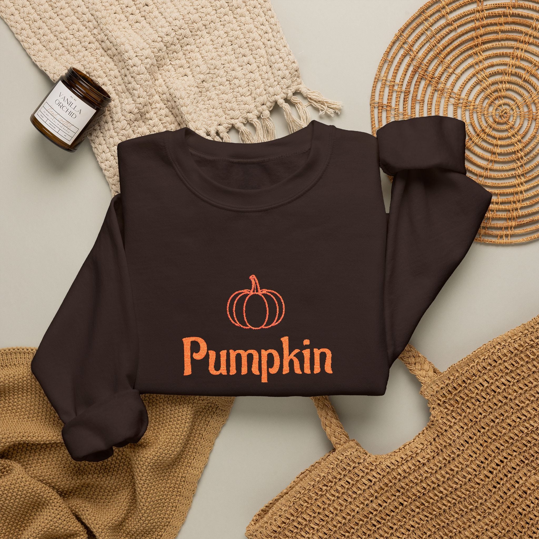 Pumpkin Embroided Crewneck Sweatshirt — Fall Couples/Matching Pullover