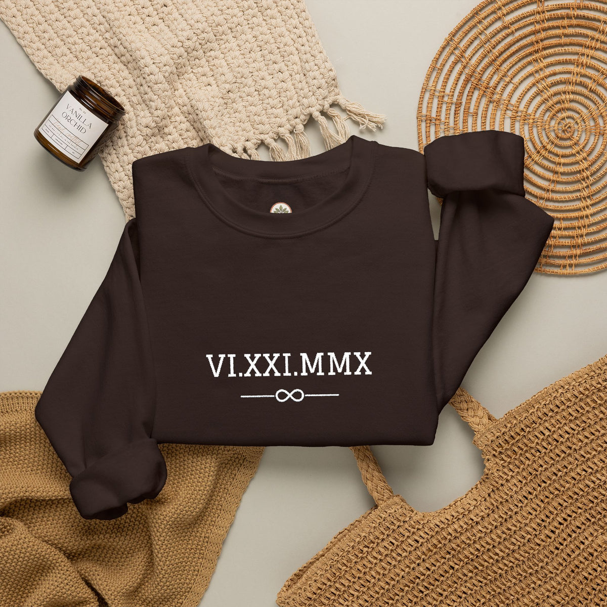 Roman Numeral Date Couples Crewneck Sweatshirt — Personalized Anniversary/Special Date