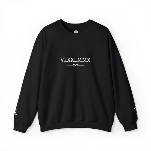 Embroided Roman Numeral Couples Crewneck Sweatshirt — Personalized Anniversary/Birthday Date