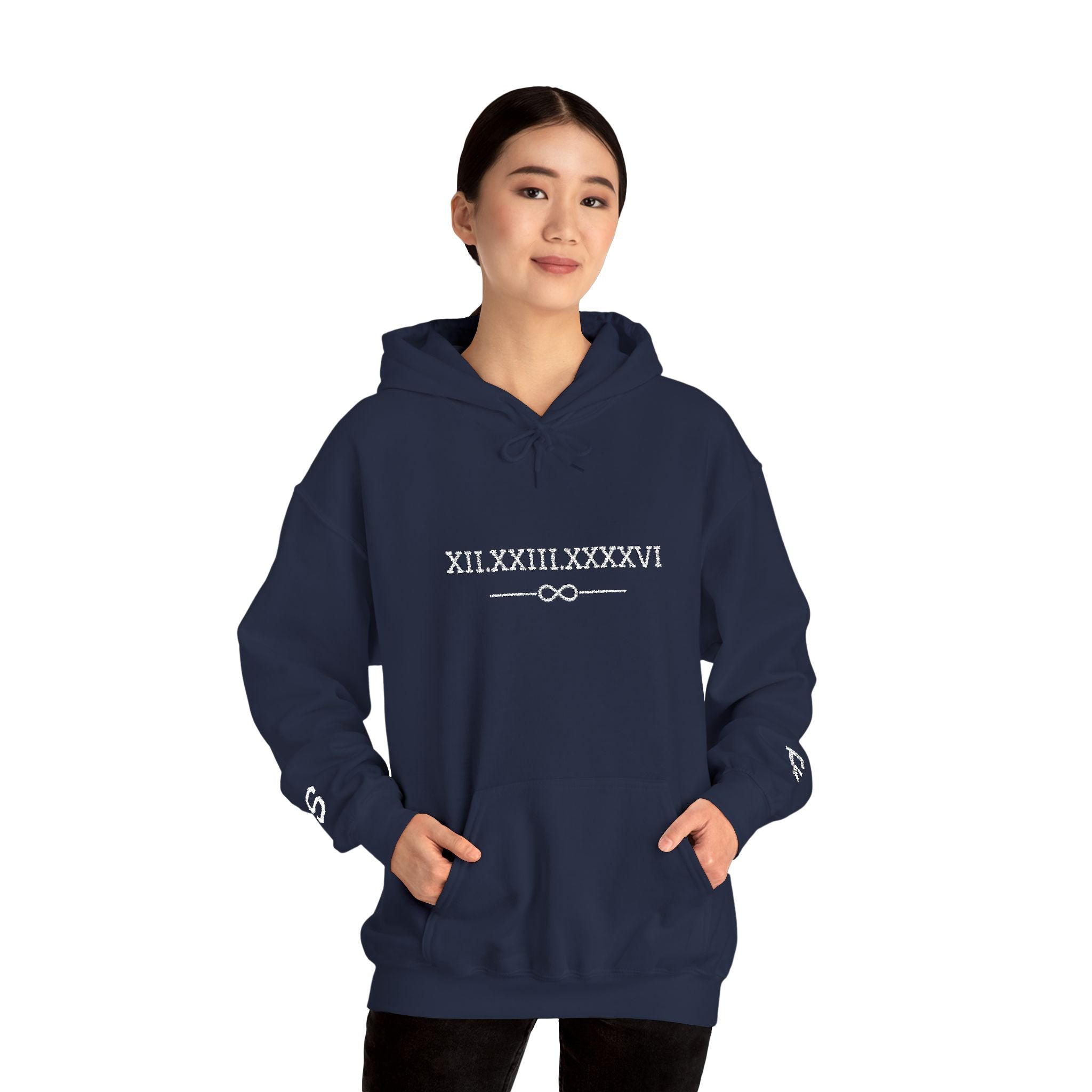 Personalized Couples Roman Numeral Date Hoodie – Minimal Pullover with Sleeve Graphics