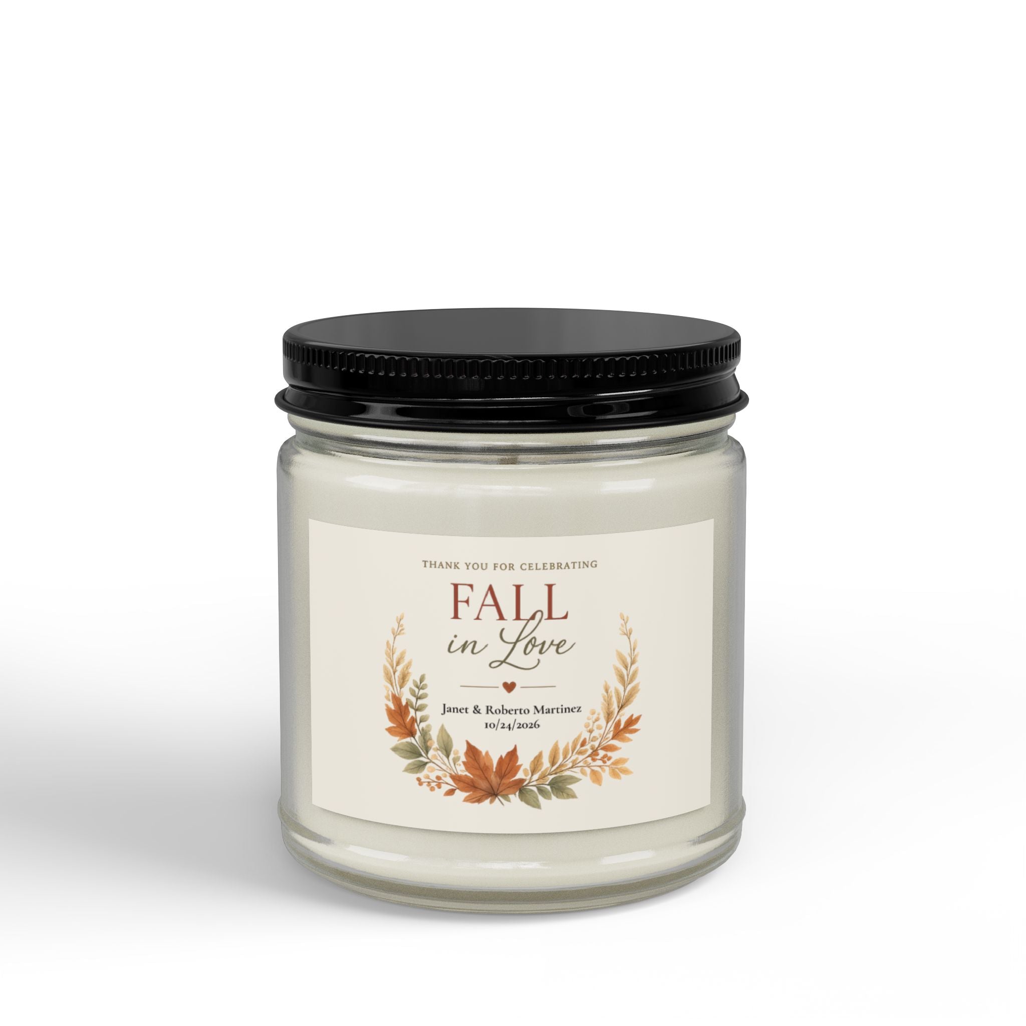 Fall in Love Scented Soy Candle (4oz & 9oz) — Amber or Clear Jar with Black Lid