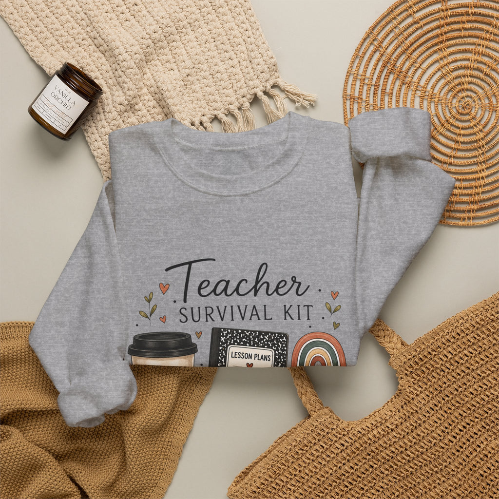 Teacher Survival Kit - Adult Crewneck Pullover Sweatshirt