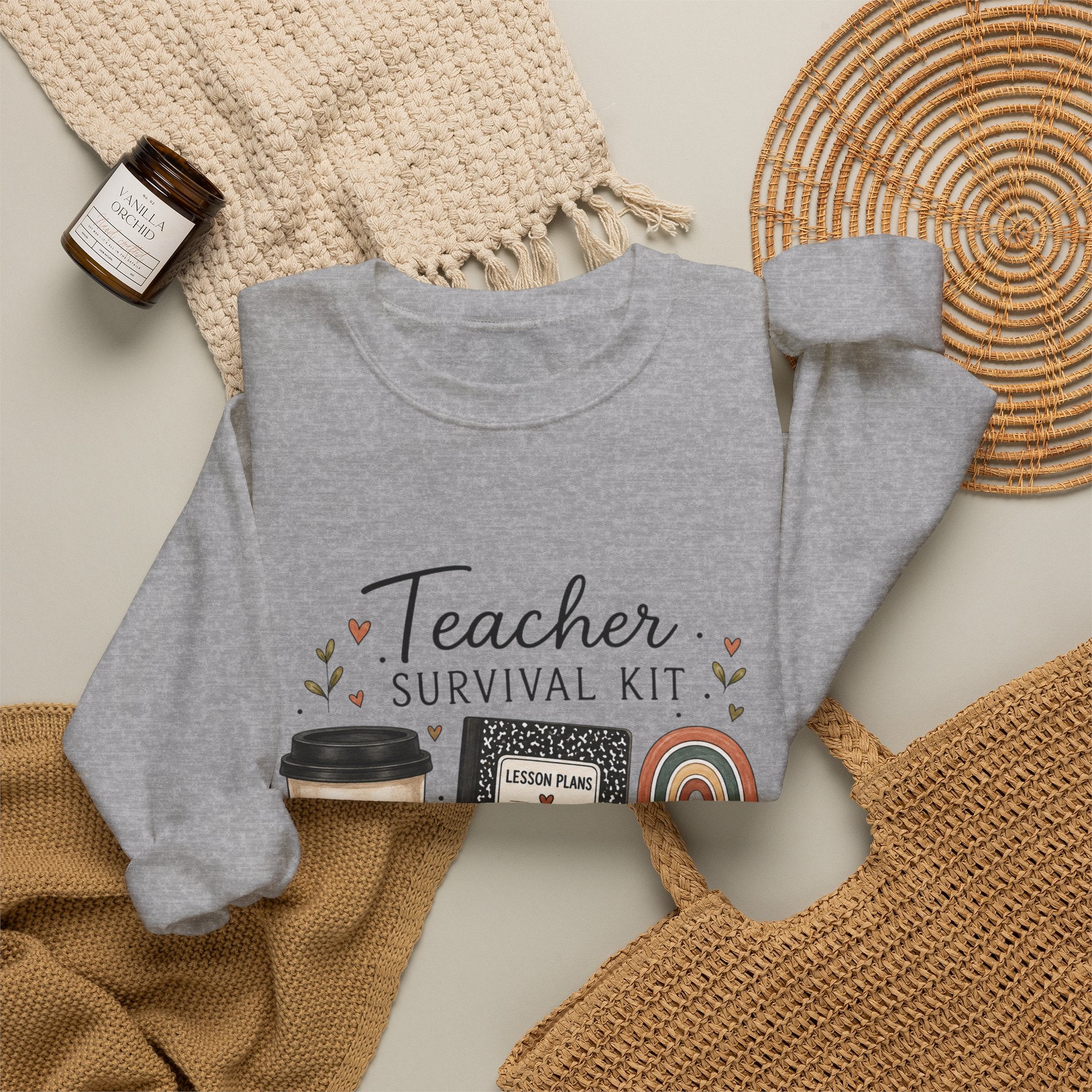Teacher Survival Kit - Adult Crewneck Pullover Sweatshirt