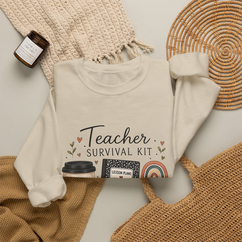 Teacher Survival Kit - Adult Crewneck Pullover Sweatshirt